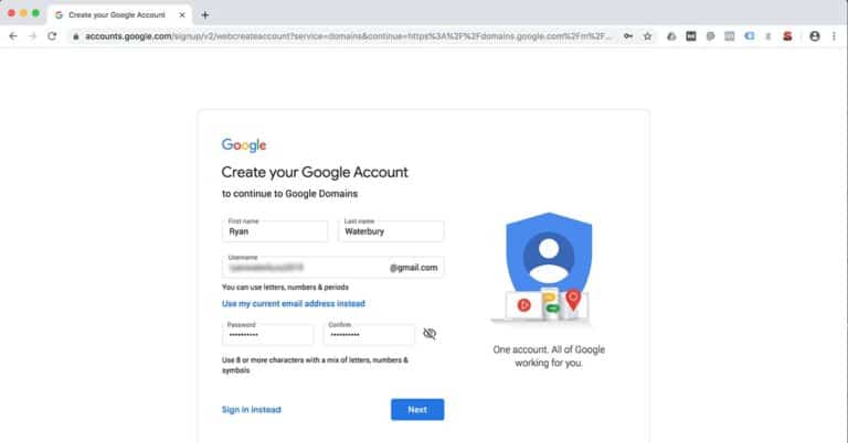 create google domain account