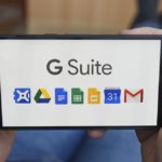 G suite logo on smartphone screen showcasing Google productivity tools.