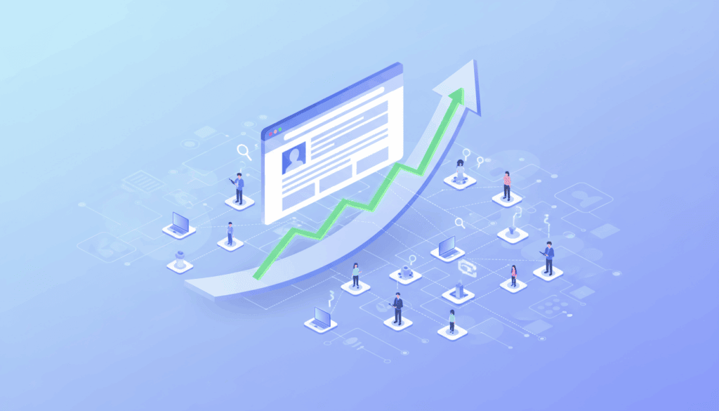 Digital growth chart with connected business people