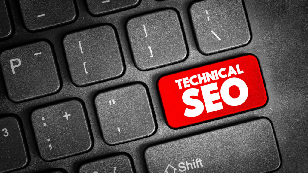 Keyboard key labeled Technical SEO